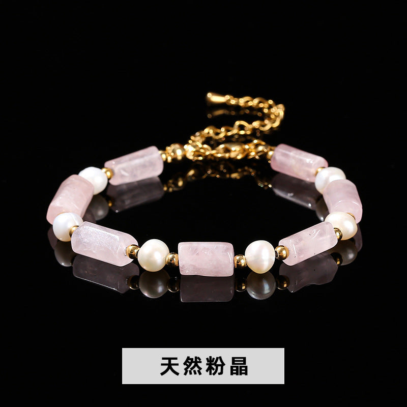 Natural Baroque Pearl Powder Round Tube Bracelet