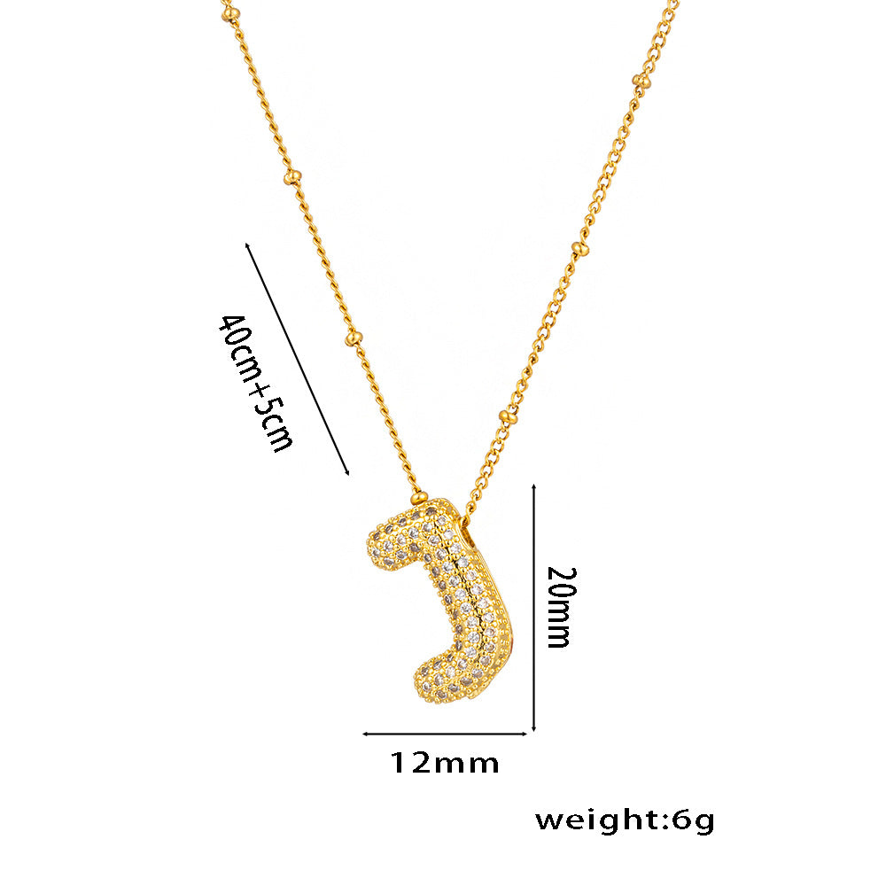 Hip-Hop Ice Sugar Zircon Quartz Letter Pendant American INS Fashion Necklace