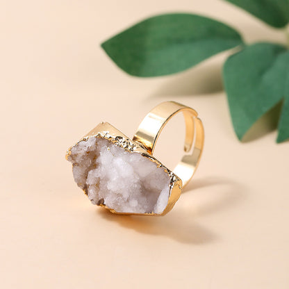 Natural amethyst cluster electroplated gold open ring