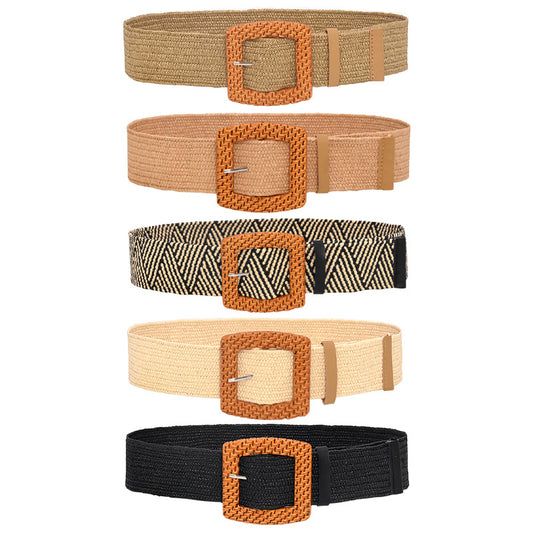 Wooden square buckle belt wide belt