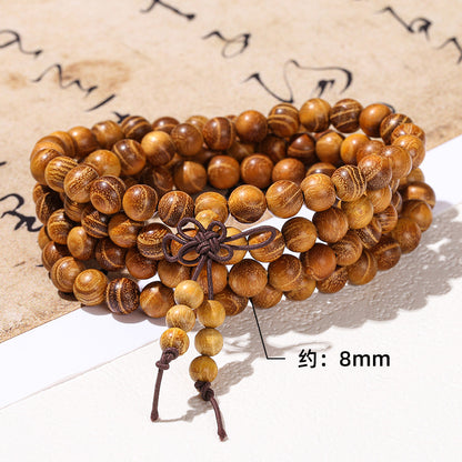 Pulsera de cuentas de Buda de sándalo dorado 108 de madera de seda dorada 