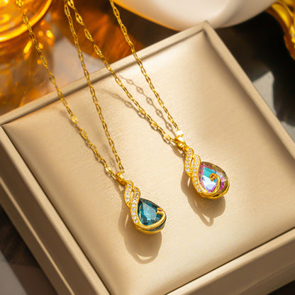 Colorful Blue Peacock Crystal Necklace Women Fashion Clavicle Chain