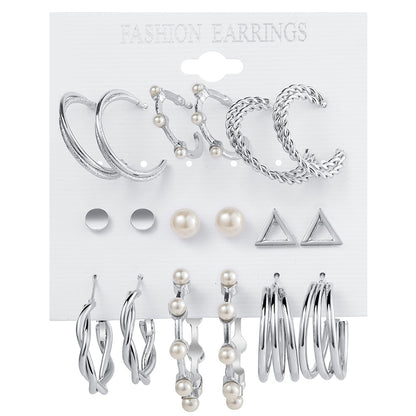 New Retro Pearl Women's Earrings 9-piece Set