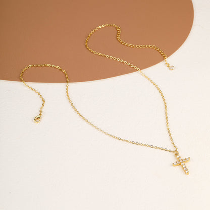 Full diamond cross clavicle necklace