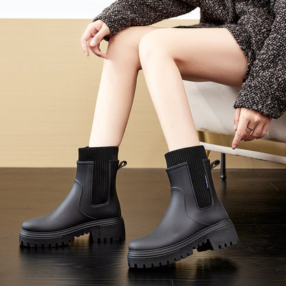 Versatile waterproof shoes platform rain boots