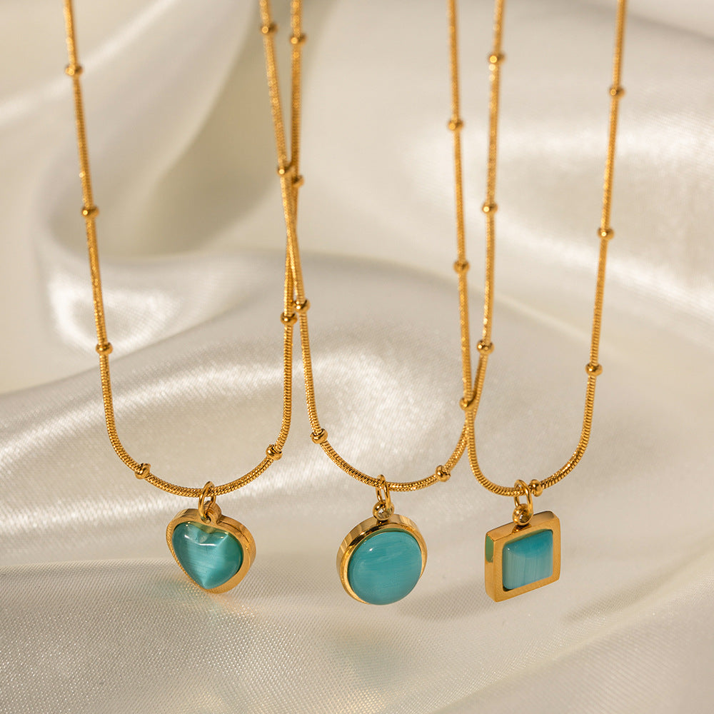 Blue Cat's Eye Square Necklace