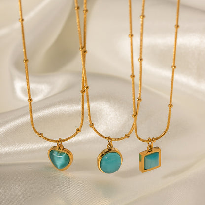 Blue Cat's Eye Square Necklace