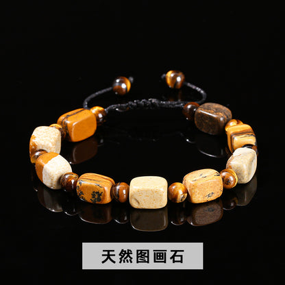 Natural pictorial stone redstone square bead woven bracelet