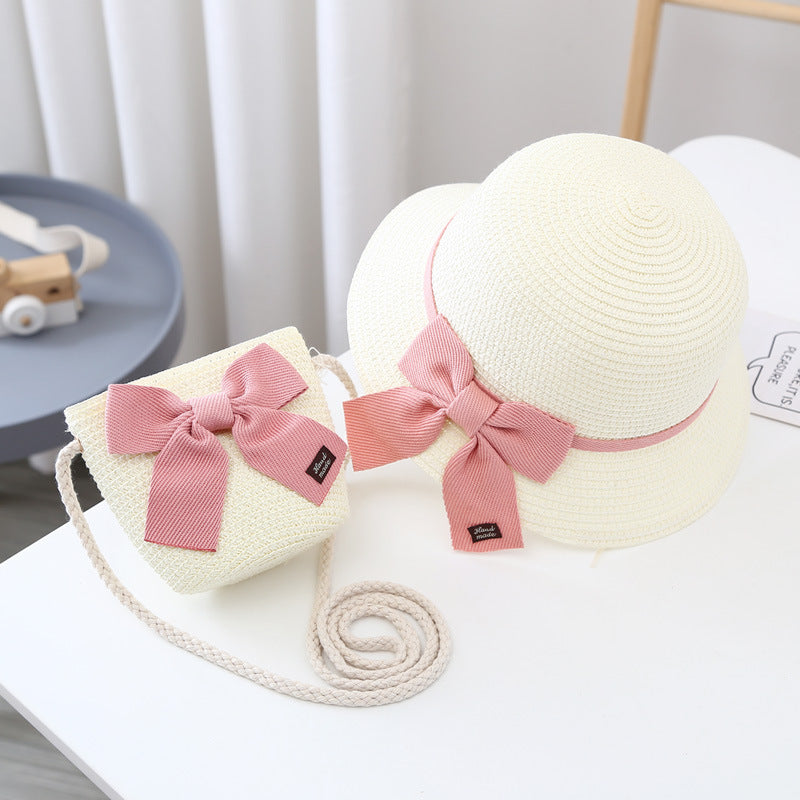 Summer Kids Sun Hat Baby Straw Bag Set Girls' Cute Wide Brim Sun