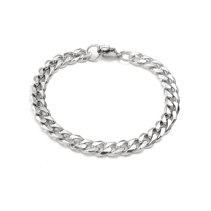 Steel Hip Hop Cuban Chain Bracelet Male 7mm Six Sided