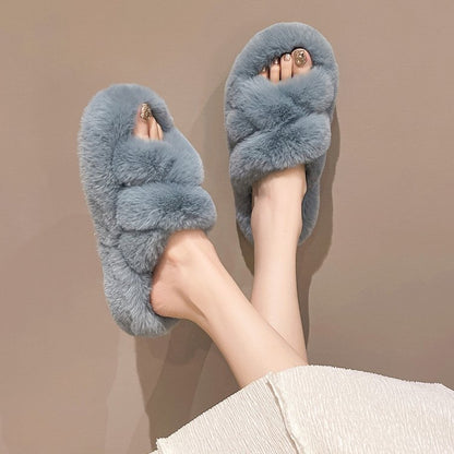 Large size fluffy slippers women