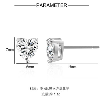 5A zircon love stud earrings woman