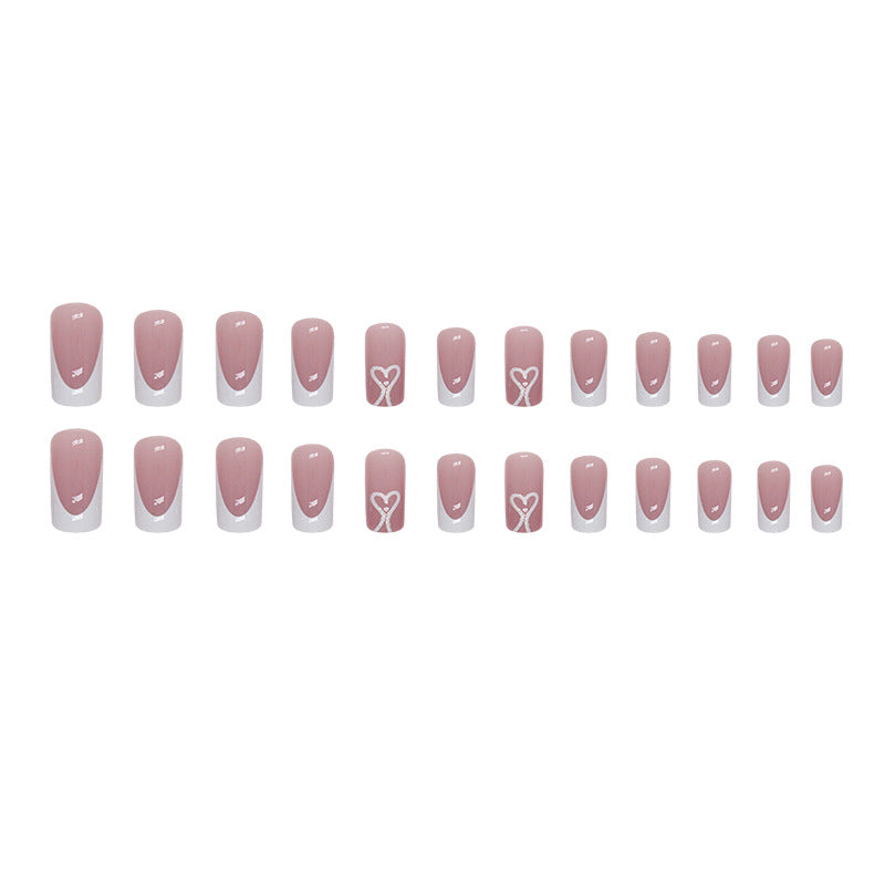 Minimalist White Heart Square Fake Nails