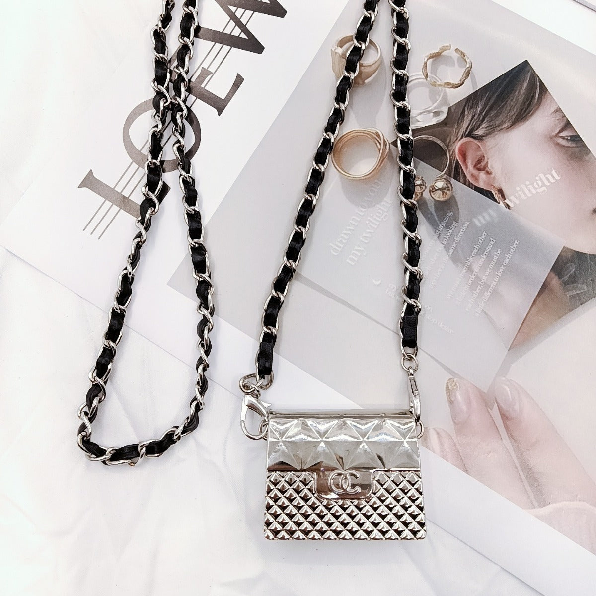 Pearl chain metal box bag women's summer