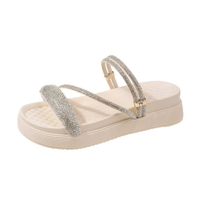 Muffin bottom rhinestone sandals slippers