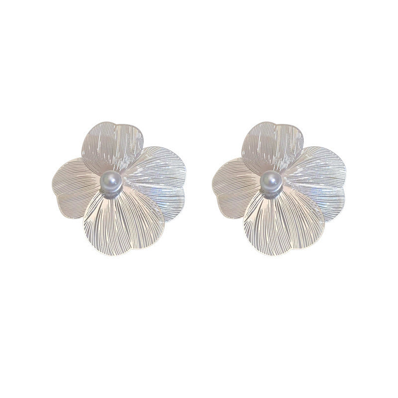 S925 silver needle metal flower stud earrings