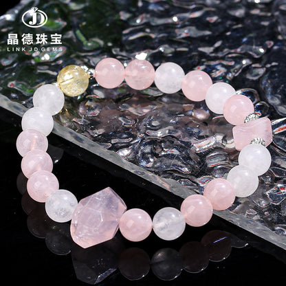 Natural horse powder crystal white jade bracelet.