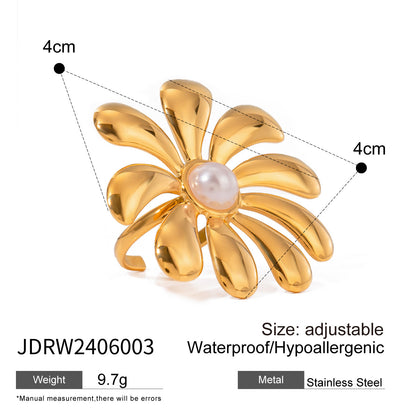 Anillo abierto con perla y girasol 