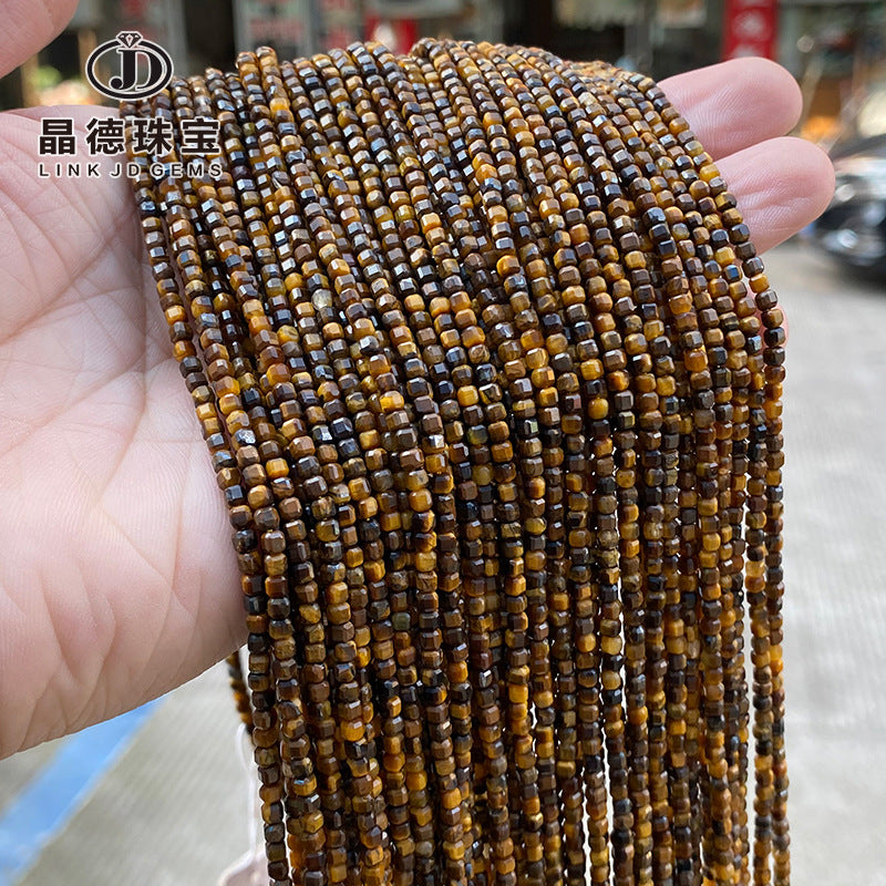 2Mm natural yellow tiger's eye stone cut square loose beads