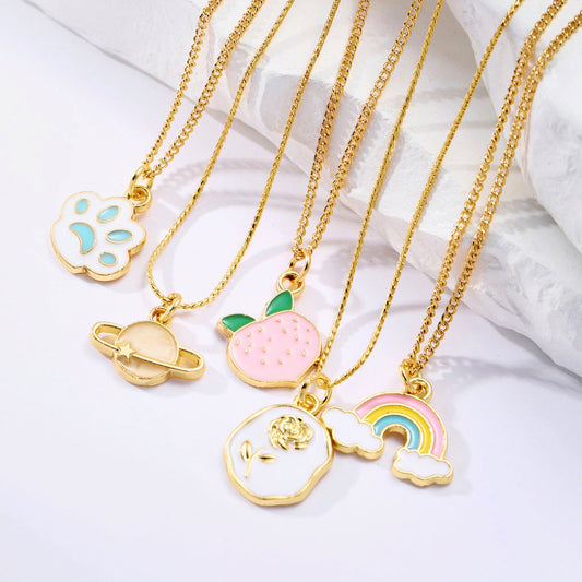 Oil Drop Rose Planet Rainbow Necklace 5 Pieces