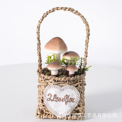 Simulation straw basket mushroom bonsai