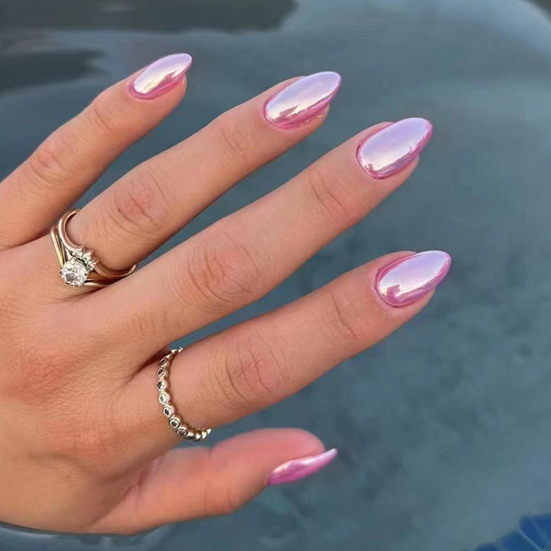 Short Oval Aurora Pink Fake Nails