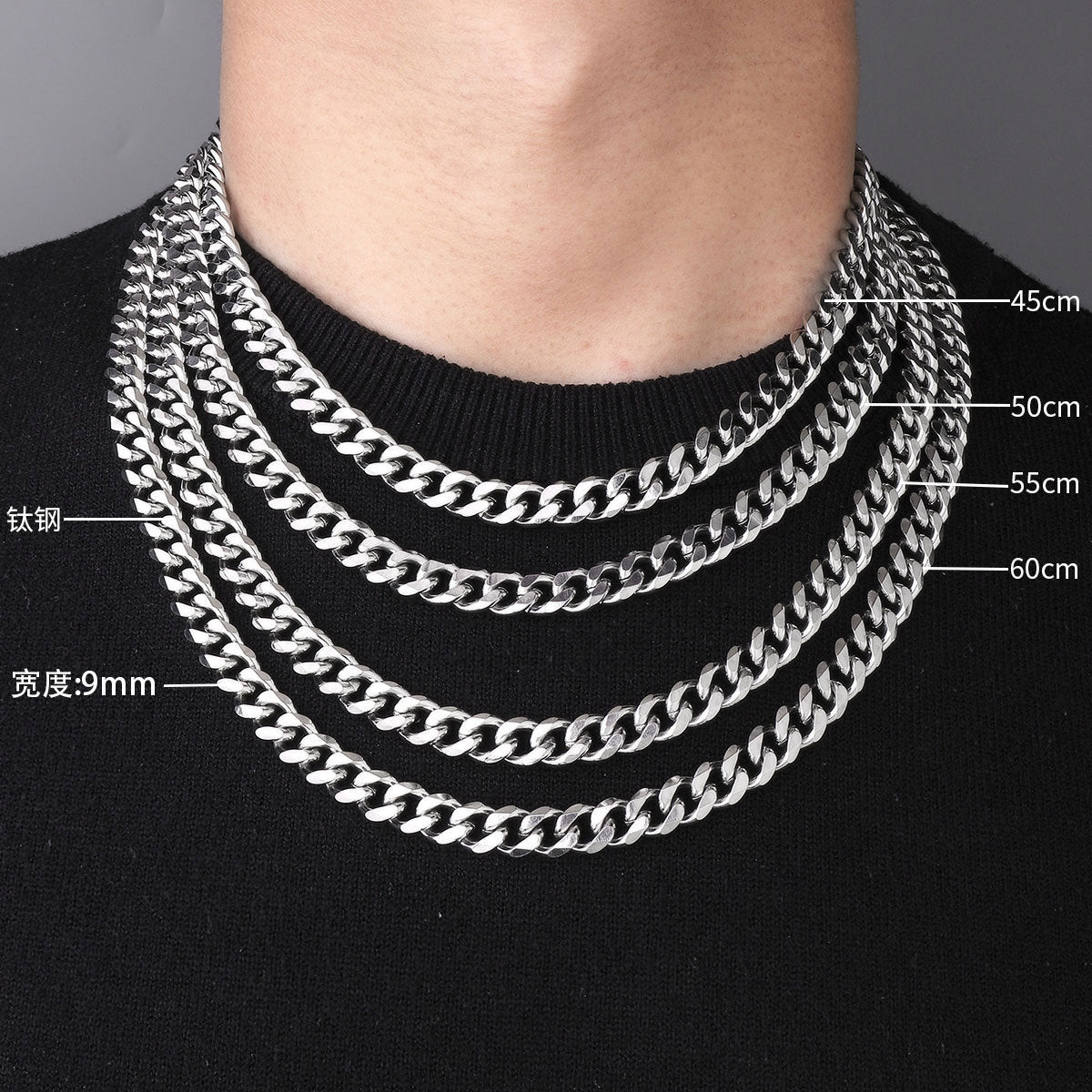 3-9Mm Titanium Steel Single Buckle Six-Sided Cuban Chain Necklace