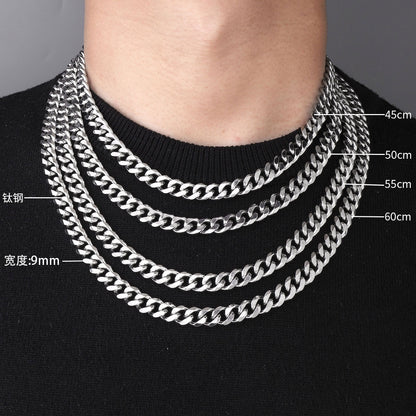 3-9Mm Titanium Steel Single Buckle Six-Sided Cuban Chain Necklace