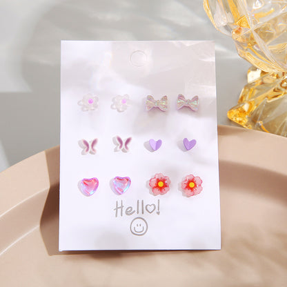 Butterfly and flower earrings set 8 pieces