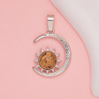 Crystal Agate Moon Sun Alloy Inlay Pendant