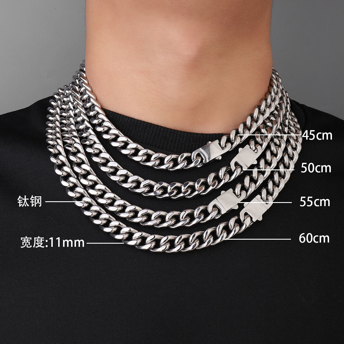 fashion Titanium Steel Cuban Chain Necklace Men's 11mm