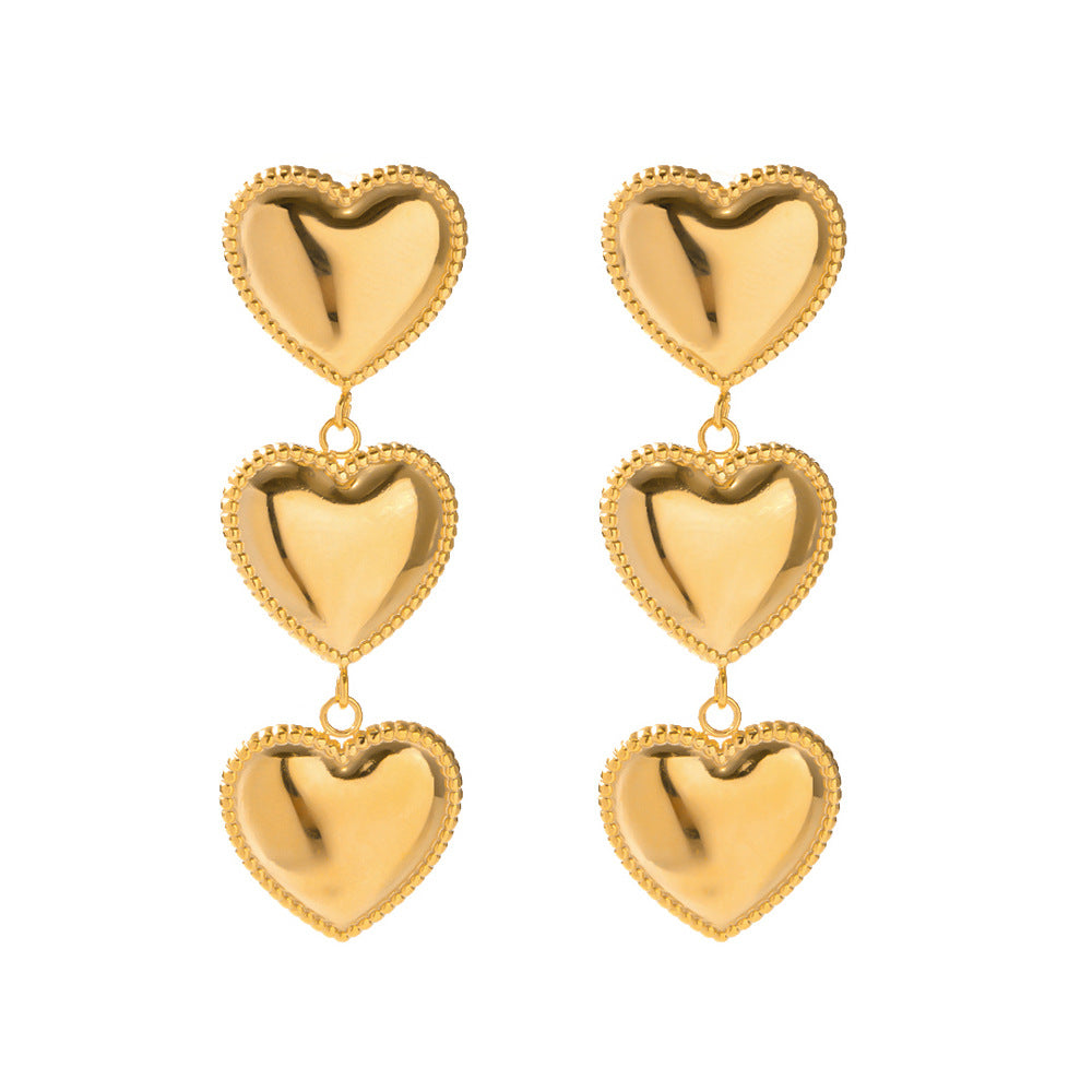 Three-layer heart tassel earrings