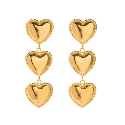 Three-layer heart tassel earrings