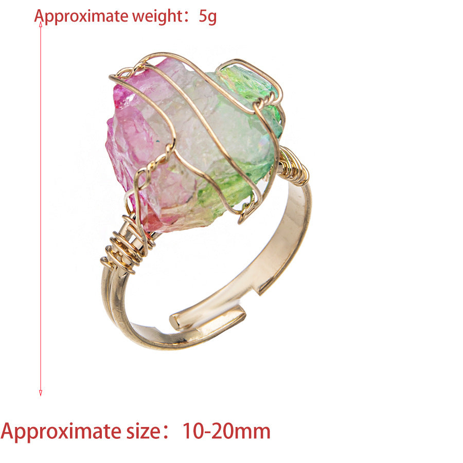 Original stone wire wrapped color preservation ring