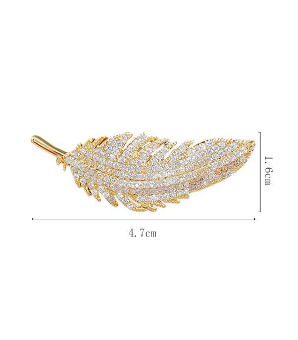 Temperament full diamond feather brooch