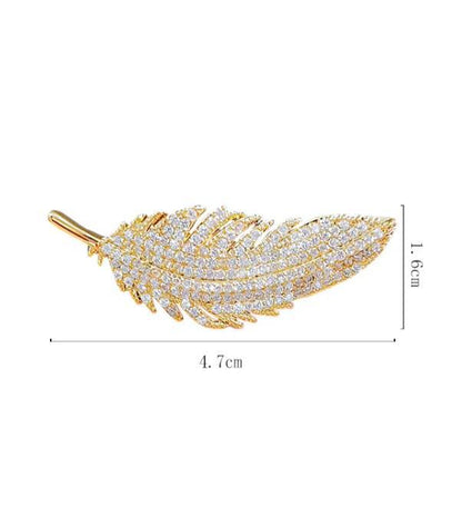 Temperament full diamond feather brooch