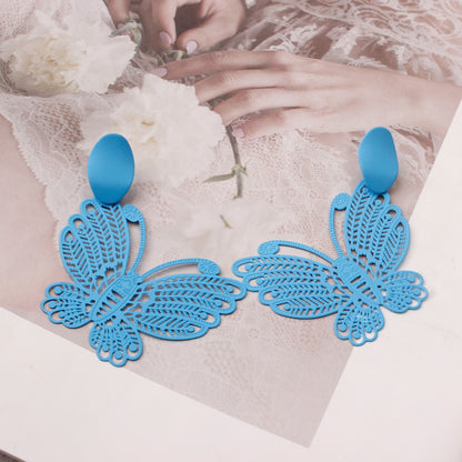 Hollow metal spray paint butterfly earrings