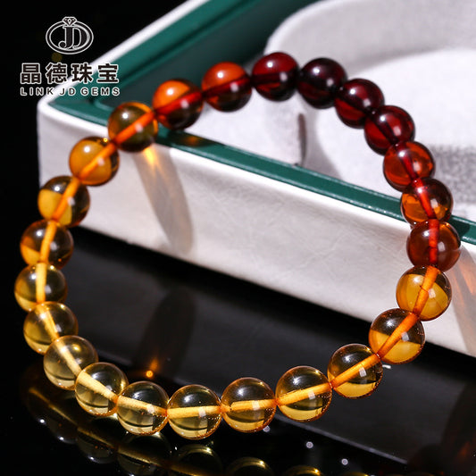 Natural gradual change color rainbow amber bracelet