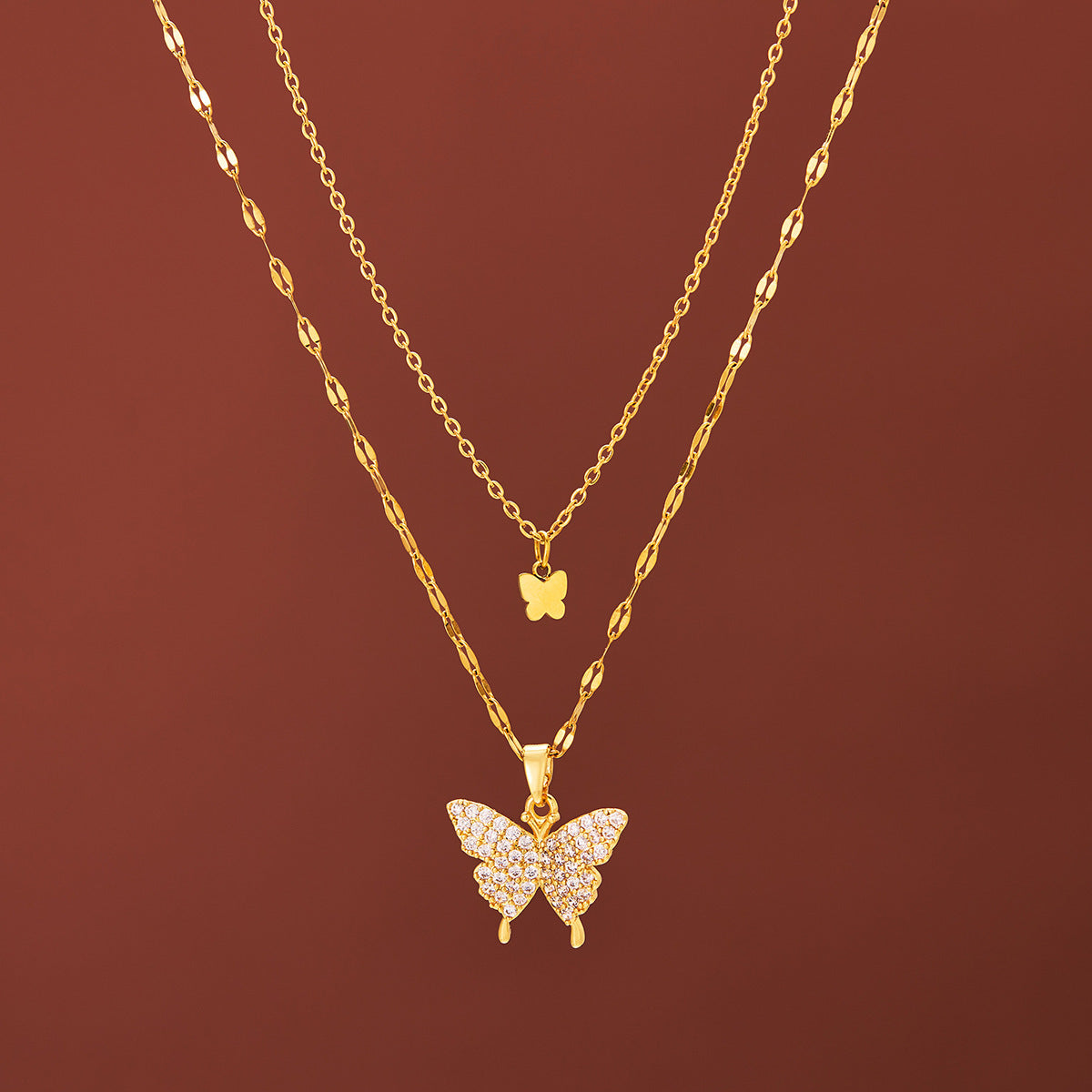 Butterfly double necklace