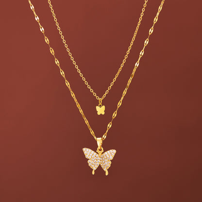 Butterfly double necklace