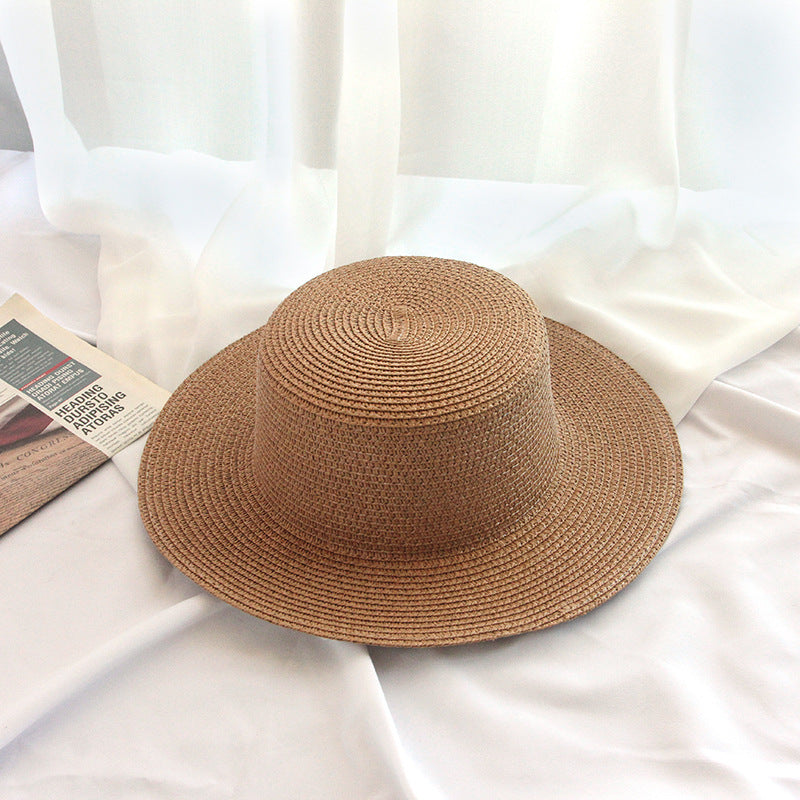 Sombrero de paja de ala ancha para playa, de verano, con ala plana y 7 cm 