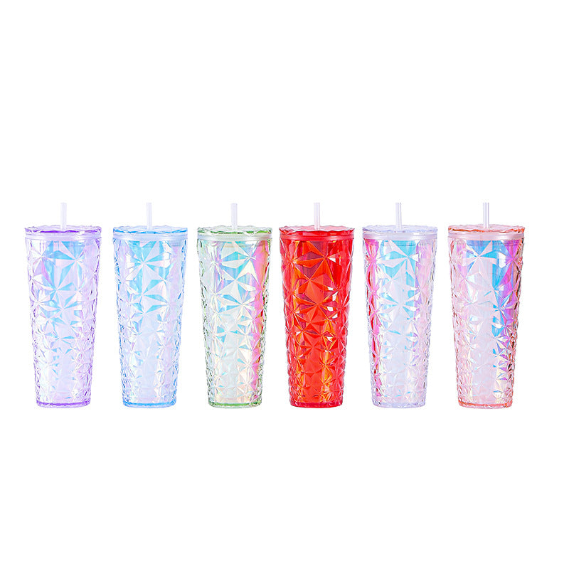 Double-layer plastic multi-color rhombus 710ml water cup