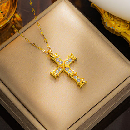 New Luxe Minimalist Cross Necklace, Zircon Pendant