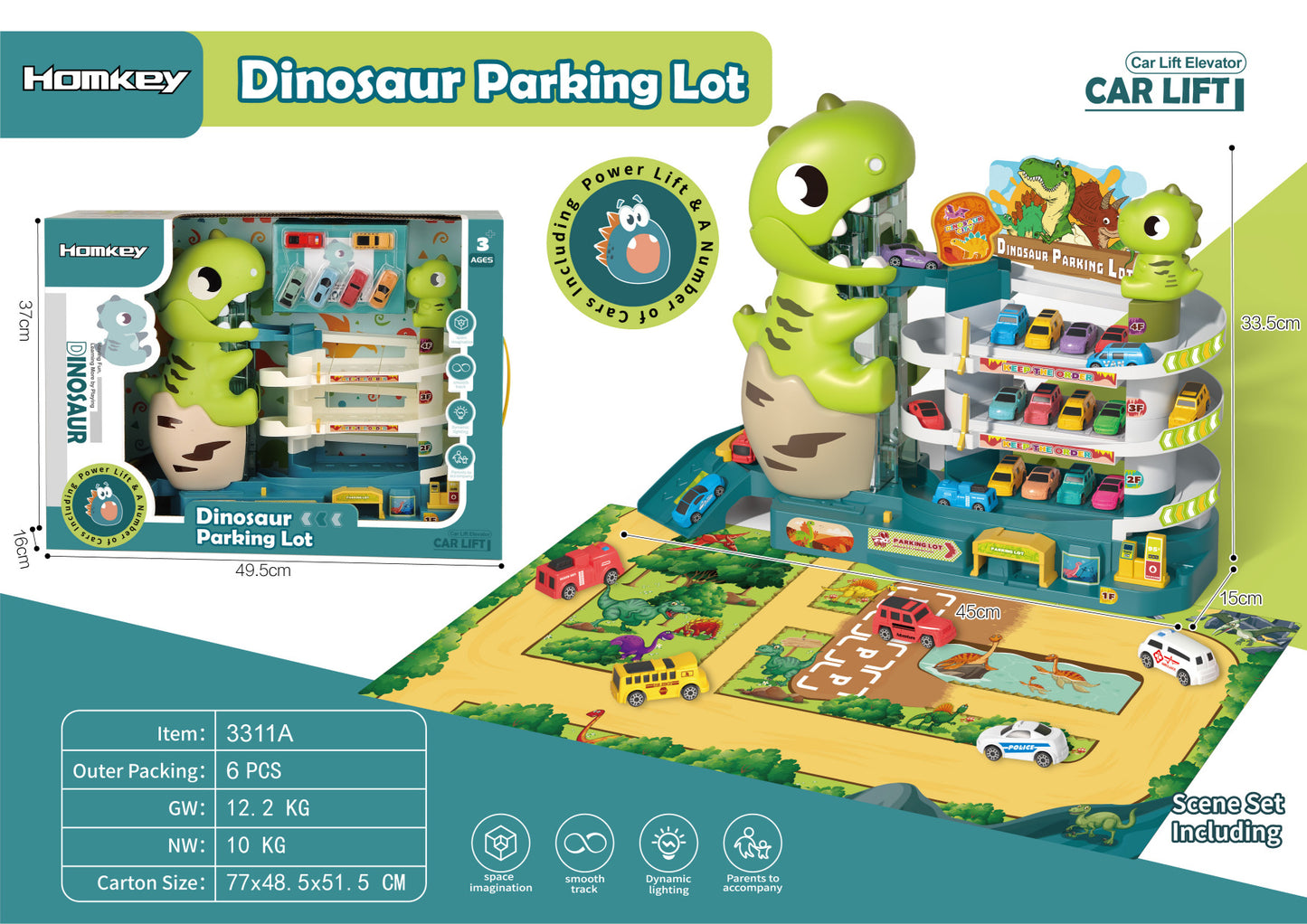 Dinosaur Mountain Track Car Adventure Parking Toy for Boys 3-4