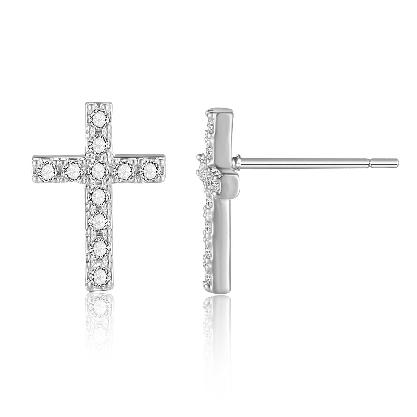 Copper inlaid 5A zircon cross earrings