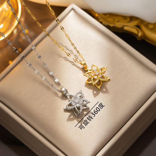 High-End Sweet Rotating Zircon Flower Necklace - Versatile Luxurious Clavicle Chain