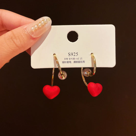 Red love pearl earrings fashion