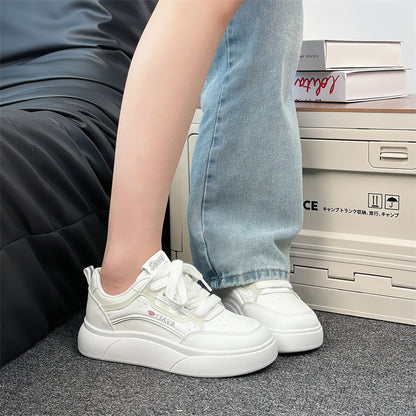 women's trendy thick sole white sneakers