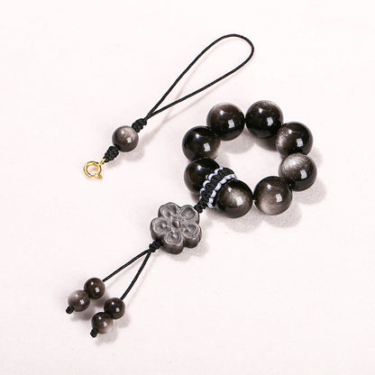 7A Natural Silver Obsidian Round Bead Mobile Phone Chain Pendant