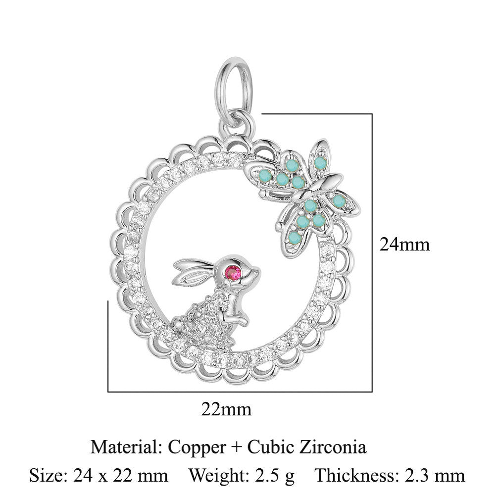 Butterfly Moon Rabbit Copper Zircon DIY Pendant